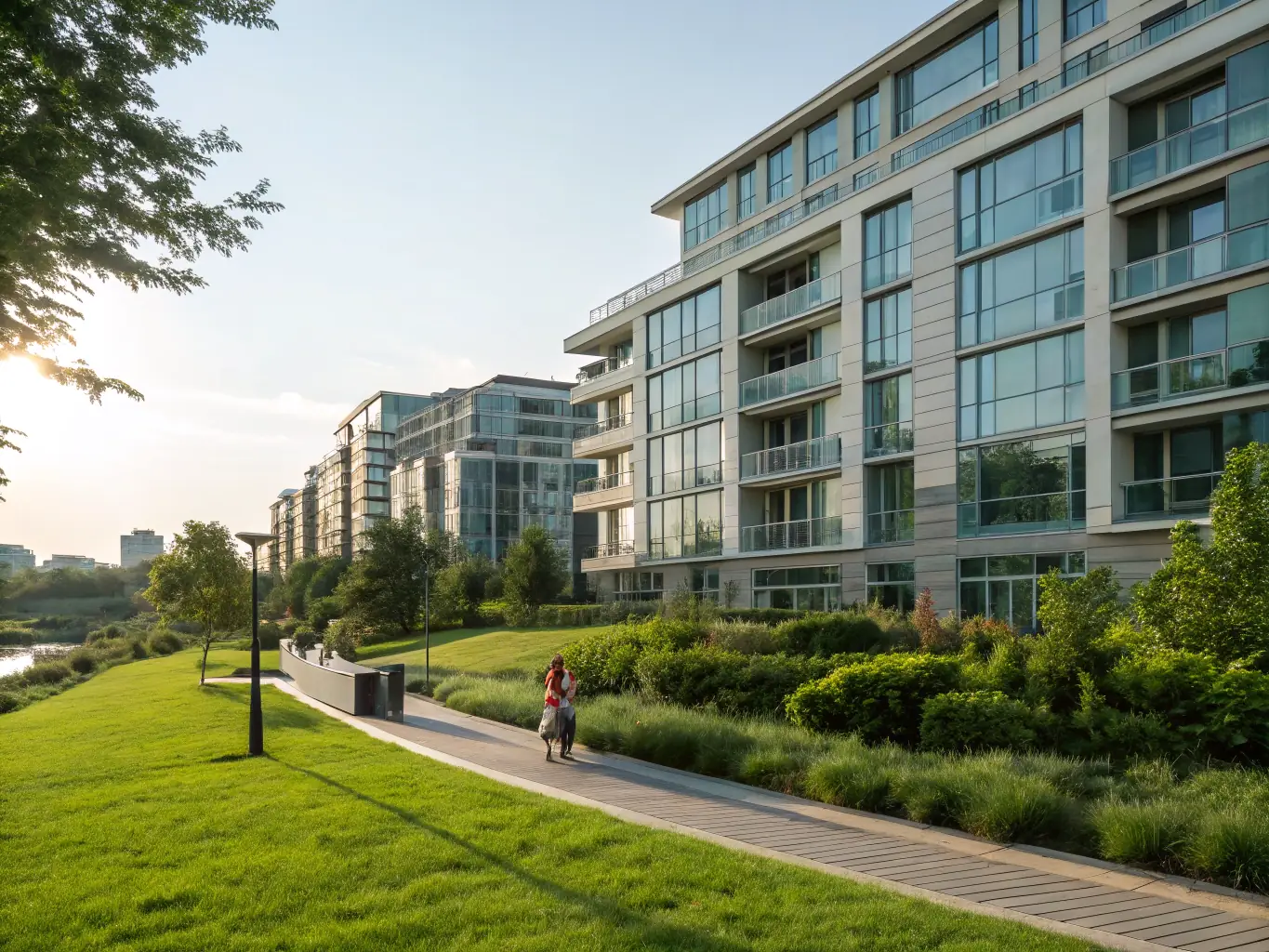 A welcoming apartment building exterior, representing the housing assistance provided to relocated AI developers by AITalentHunt.